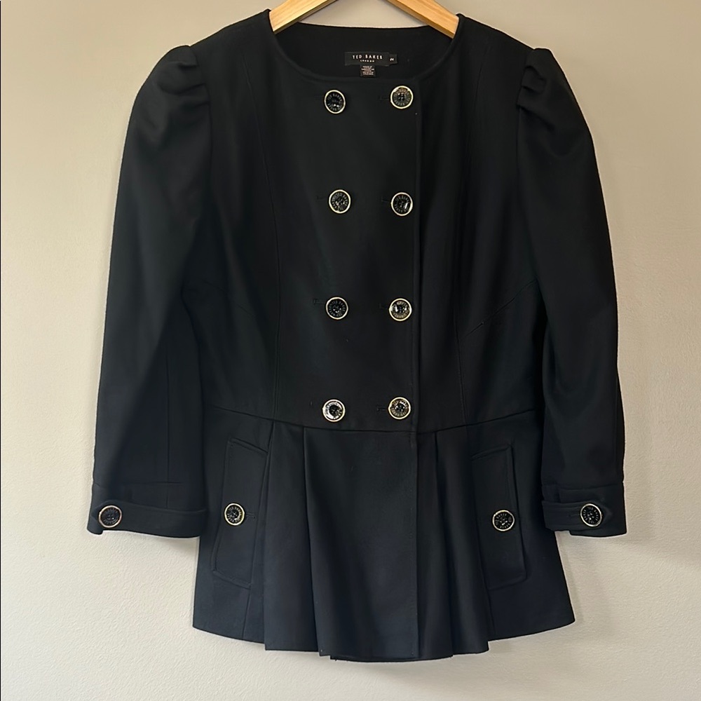 Ted Baker‎ London Wool Cashmere Blend Peplum Blazer Jacket US Size Medium Black